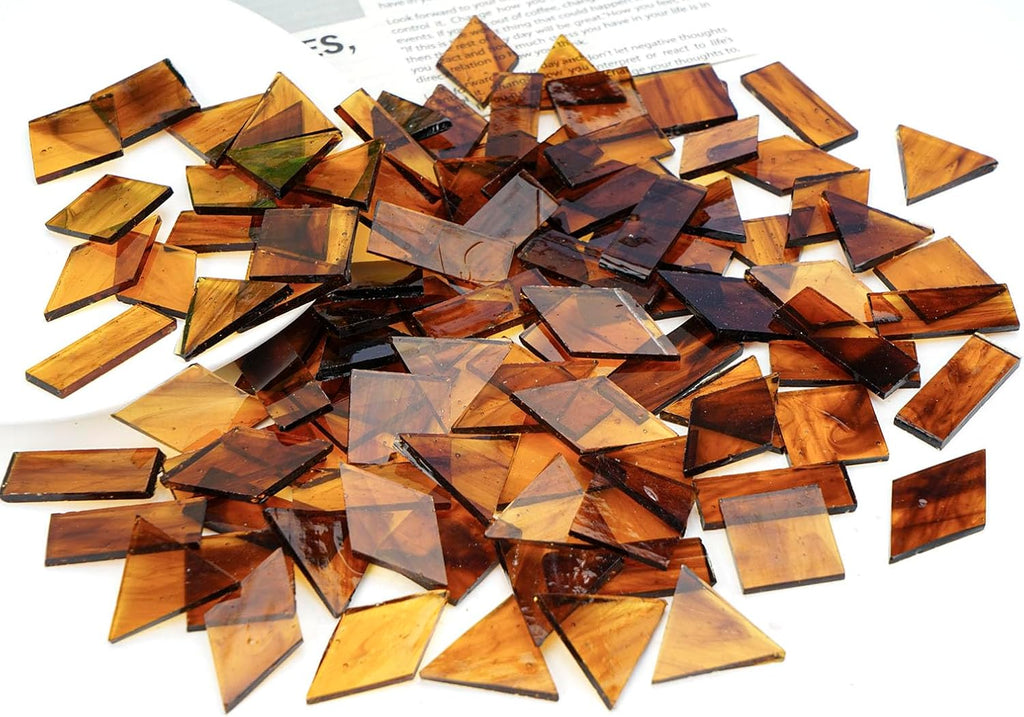 200g Transparent Mosaic Glass Tiles, Large Cathedral Stained Glass Tiles for DIY Mosaic Craft Supplies, 4 Shapes Mosaic Pieces for Home Decor, Autumn