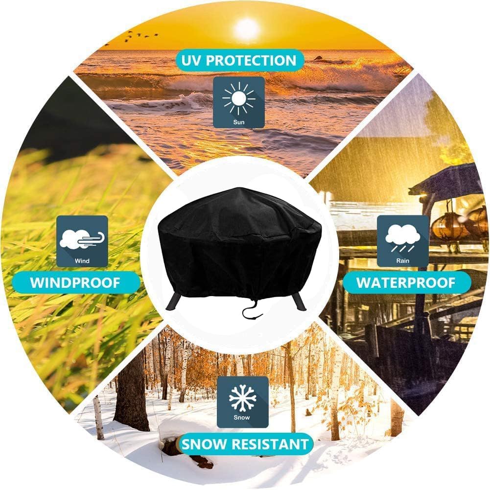 Round Fire Pit Cover, 40 Inches Diameter, 40 x 24 inch Waterproof Firepit Covers, for Patio Fire Pit, Full Coverage Dustproof Anti UV Outdoor Fire Pit Cover