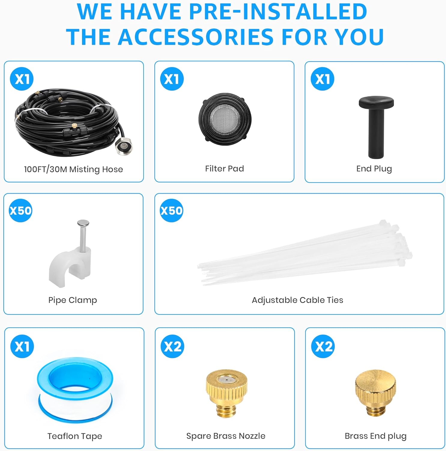 MIXC Misters for Outside Patio, 100FT (30M) Misting Line+27 Mist Nozzles+3/4" Brass Adapter, Outdoor Misting Cooling System for Patio Backyard Greenhouse Trampoline Horse Corral