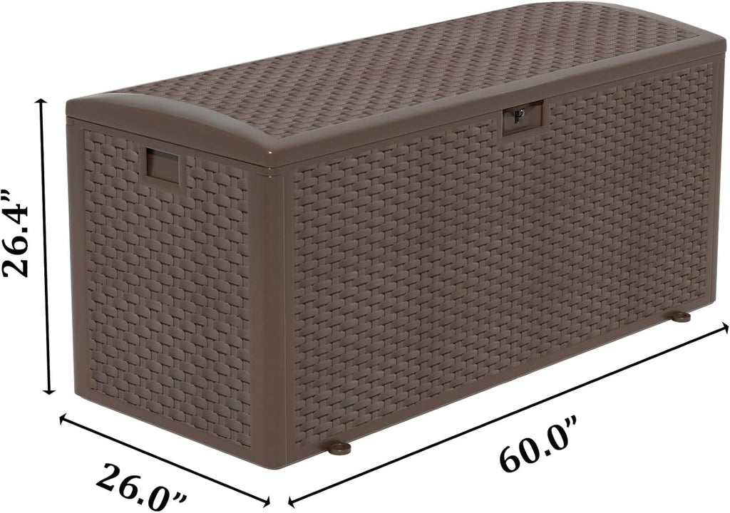 180 Gallon Lockable Deck Box, Waterproof & UV-Resistant Outdoor Storage for Patio Cushions, Heavy Duty Resin Deck Storage Container, Coffee