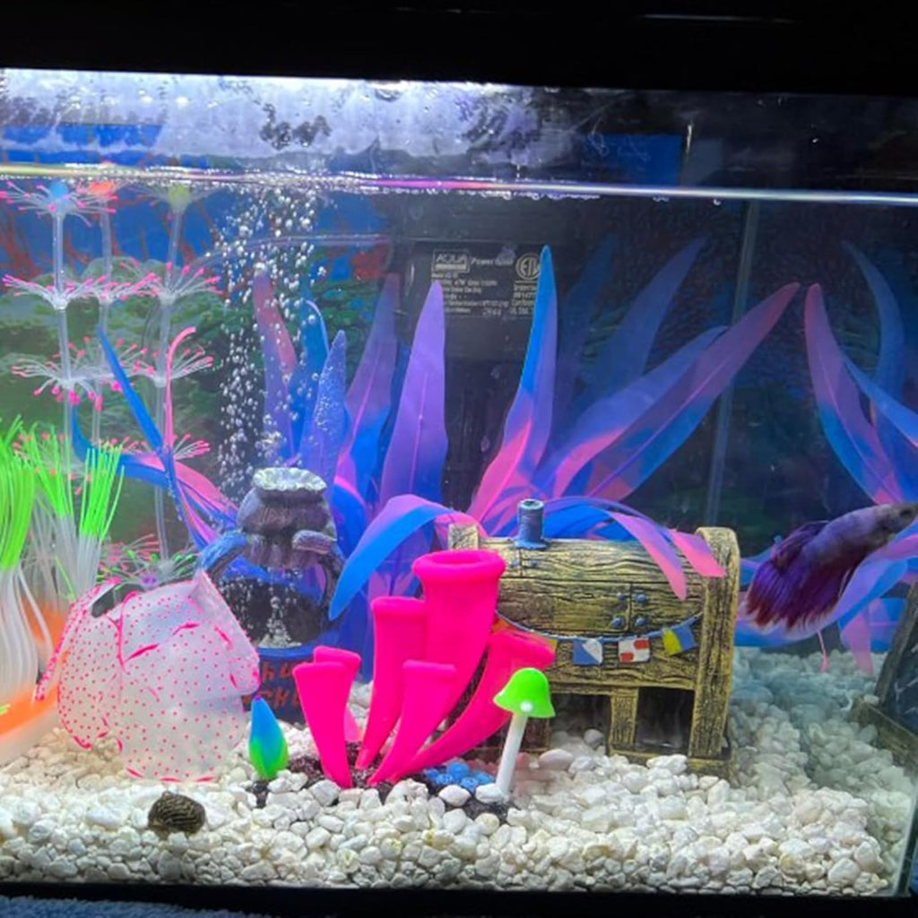 3Pcs Soft Silicone Aquarium Plants Set Glowing Kelp Fish Tank Plants Decor Artificial Blue Aquarium Plant Simulation Artificial Water Grass for Fish Tank,7.08in9.84in16.9in