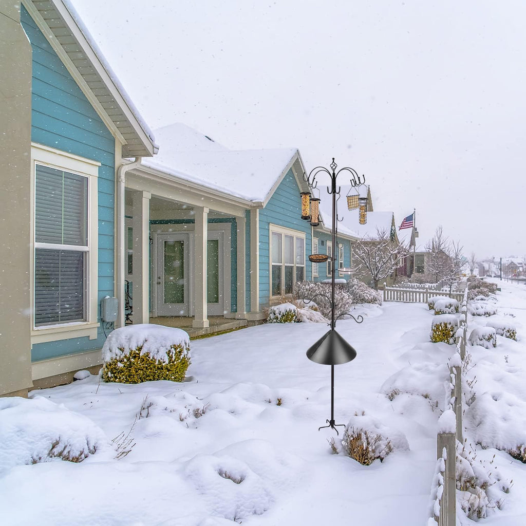 Deluxe Bird Feeding Station Kit Bird Feeder Pole with Squirrel Baffle, Suet Cage, Bath Tray for Planter Hanger - Wildlife-Friendly Design