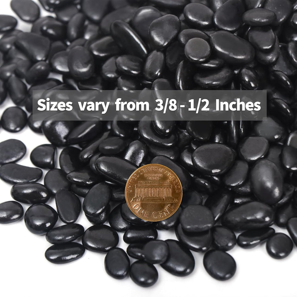 2.2LB Black Pebbles for Indoor Plants, Vases, Succulent, 3/8 Inch Small Black Rocks for Plants, Polished & Decorative