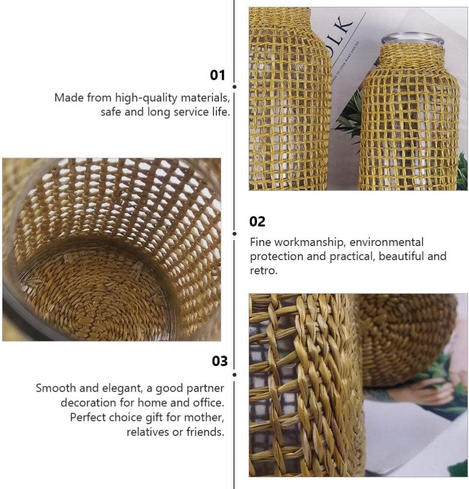 DOITOOL Glass Flower Vase with Rattan Cover, Round Decorative Flower Vase Woven Seagrass Vase Farmhouse Vase Floral Container for Floral Arrangement Table Centerpiece Decor (Size S)