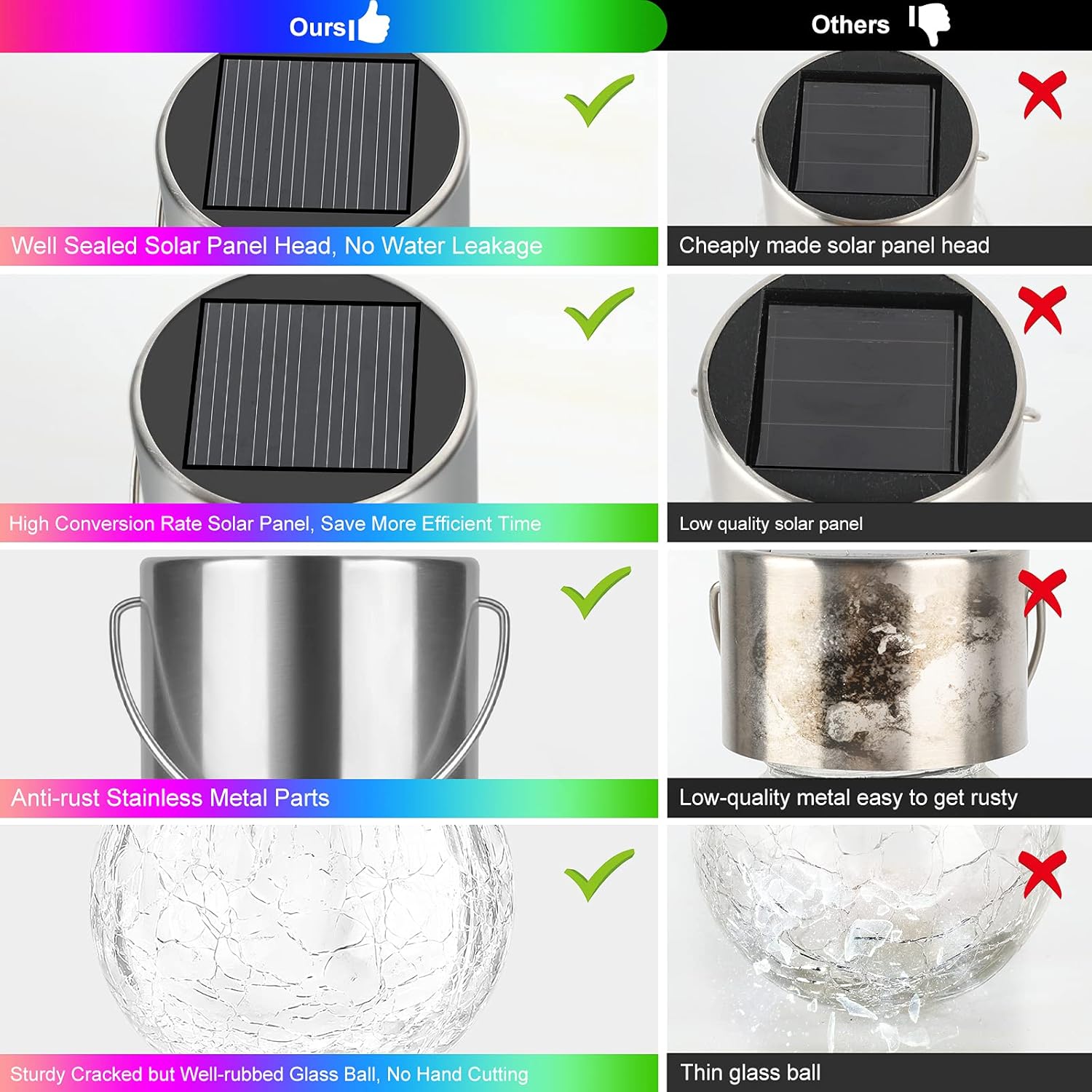 12Pack Outdoor Hanging Solar Lights - Cracked Glass Solar Lights Waterproof LED Decorative Ball Lights Tree Solar Powered Globe Lights with Hook for Garden Yard Fence Christmas Decoration, Multicolor