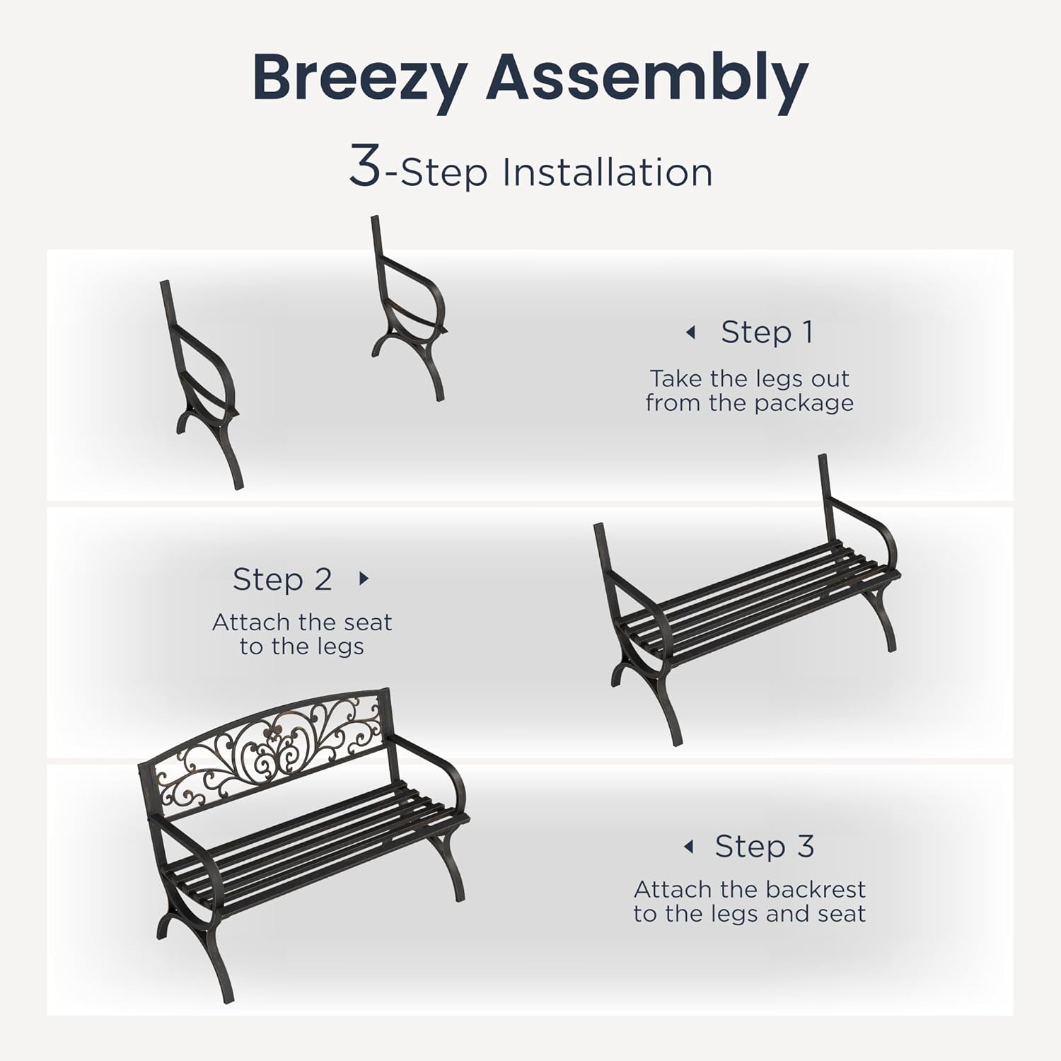 PHI VILLA 50" Garden Bench Outdoor Bench Patio Bench for Outdoors Metal Porch Steel Frame Furniture for Yard