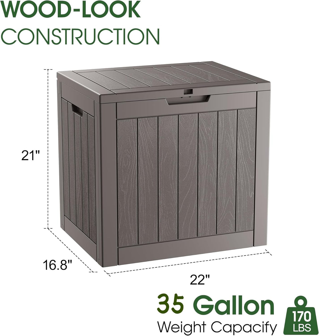 KAMABOKO Deck Box, 35 Gallon Resin Indoor and Outdoor Storage Boxes Waterproof for Garden Tools, Pool Accessories Storage Bench, Patio Furniture and Cushions with Lockable Lid, Grey