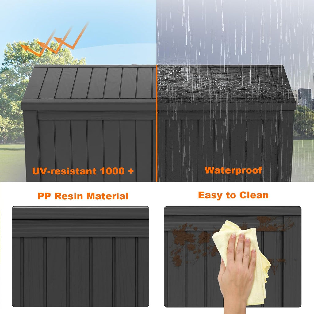 120 Gallon Resin Deck Box, Lockable Patio Outdoor Storage Box for Furniture, Garden Tools and Tools Storage, Waterproof Outside Storage Boxes - Black