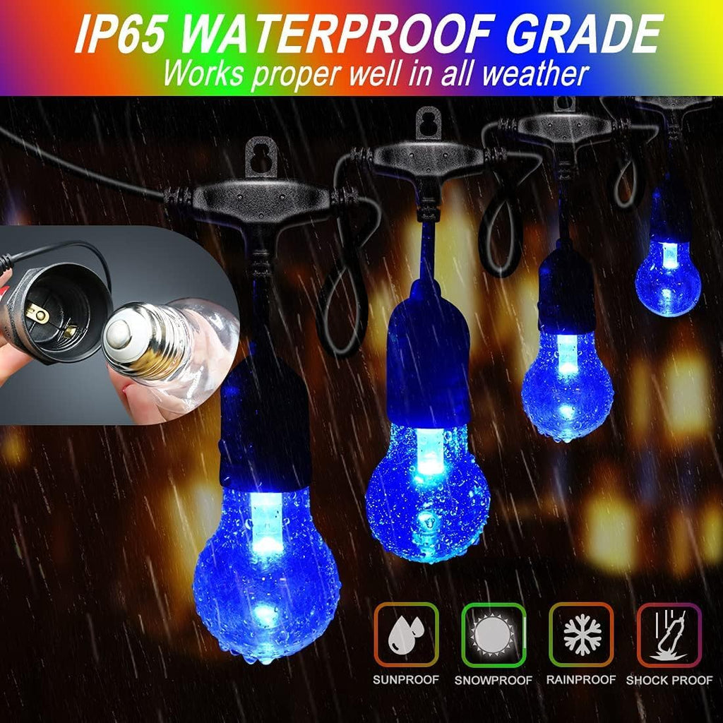 Auroraworld Outdoor Patio Lights Color Changing,48FT RGB LED String Lights with E26 Shatterproof Edison Bulbs, Dimmable Patio String Lights for Bistro Backyard Garden, 1 Remote Controllers