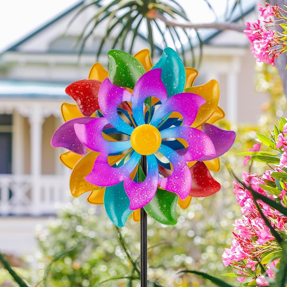 DREAMSOUL 13" Wind Spinners Outdoor, Colorful Wind Spinners Yard Art for Garden Patio Lawn Decor (63 * 13 Inches)