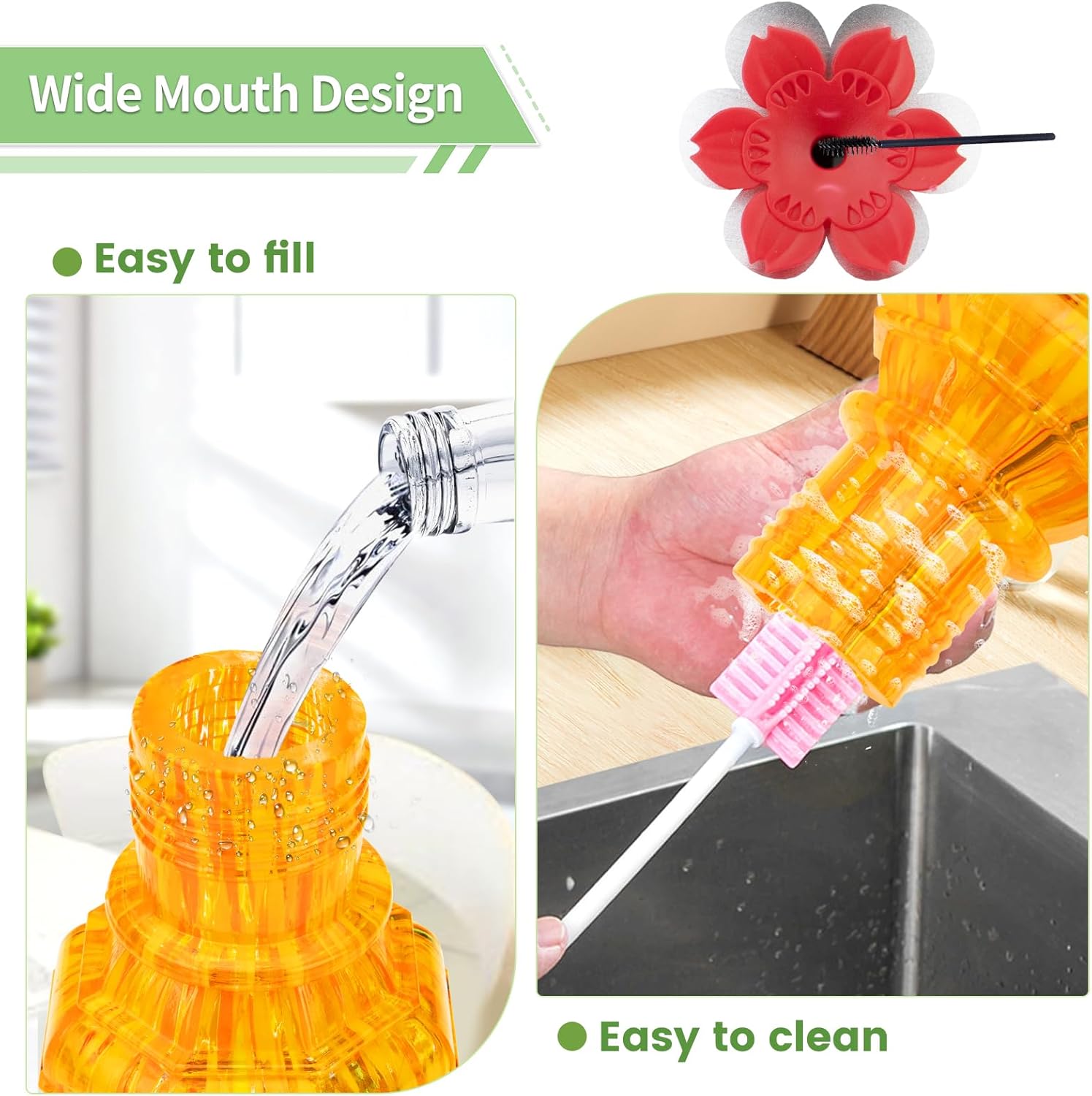 Hummingbird Feeders for Outdoors with Ant Moat, Hand Blown Glass Hummingbird Feeder, 4 Feeding Ports with Perch, Outdoor Garden Décor, 15 OZ, Orange