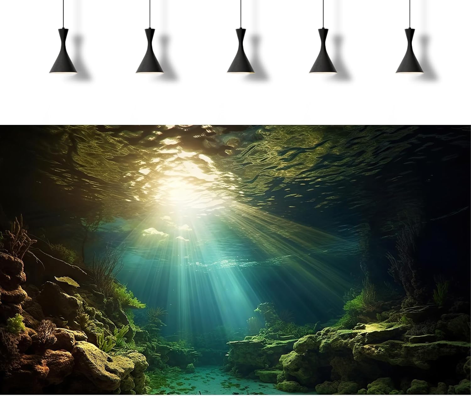 Fish Tank Background Under The Sea Aquarium Background Ocean Floor Sunray Rock Terrarium Backgrounds Coral Reef Aquatic Plants Underwater Cave Aquarium Wallpaper for Fish Tank Decorations 36x24in