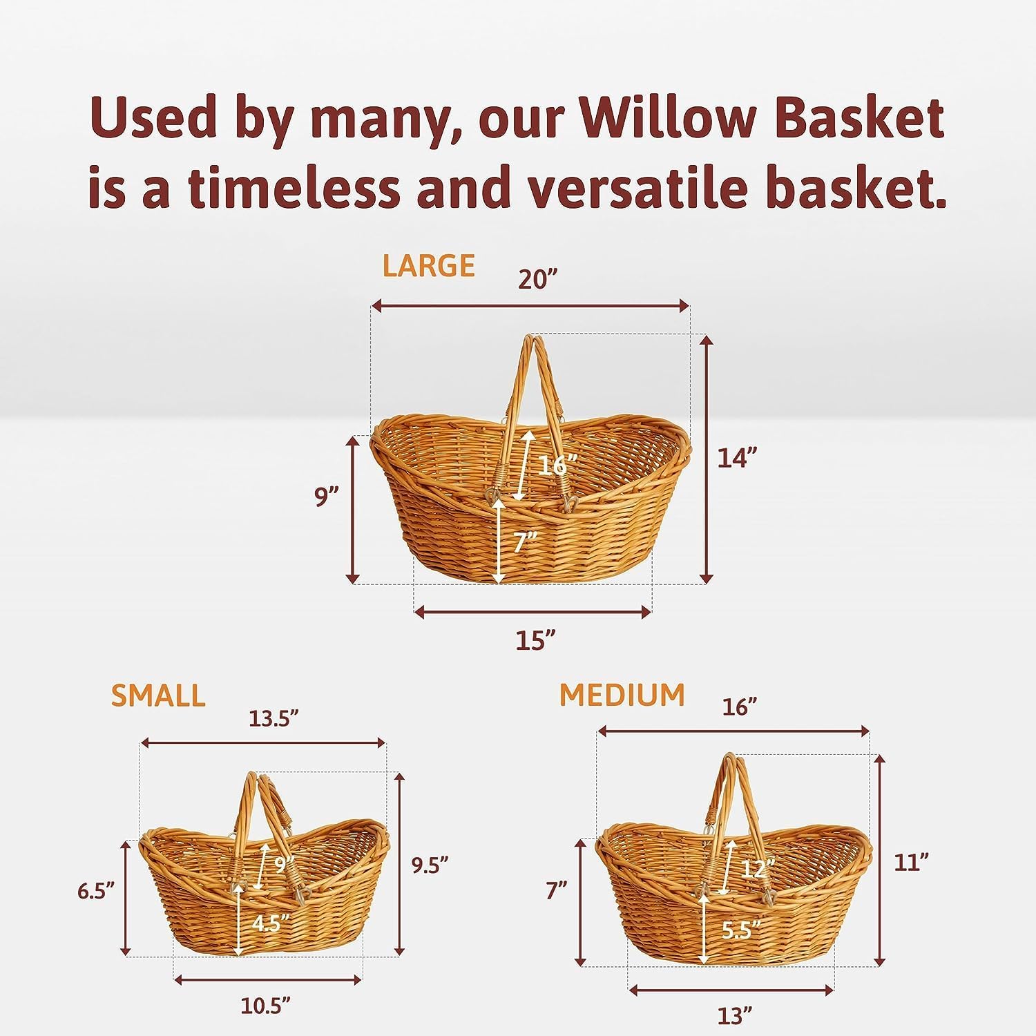 Wald Imports - Small Light Brown Hand Woven Wicker Basket for Storage with Handles - Woven Basket - Wicker Baskets for Picnics, Easter, Organizing, and More (14 x 5.5 inches)