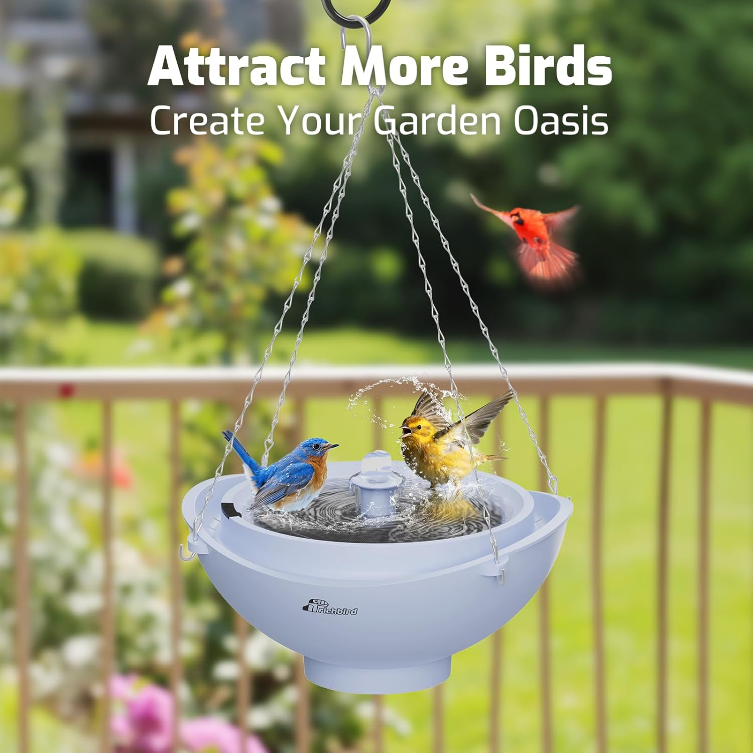 Solar Bird Bath Fountain with Battery, 3-in-1 Hanging & Freestanding Birdbath with Low-Water Protection & 3 Nozzles for Garden, Patio Decor (Sky Blue)