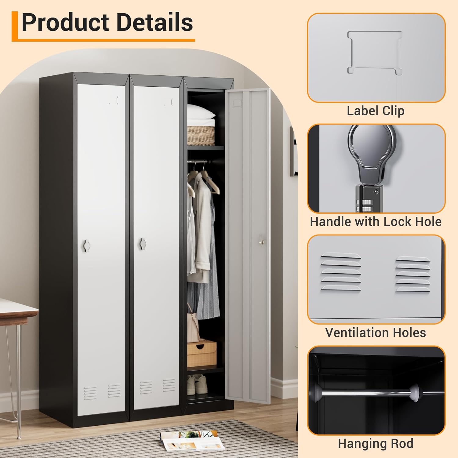 GAOMON Metal Locker, Metal Storage Locker with Shelves and Doors, Perfect for Employees and Students, Ideal for Offices, Schools, Gyms, Homes, and Garages, Assembly Required, Grey & Black