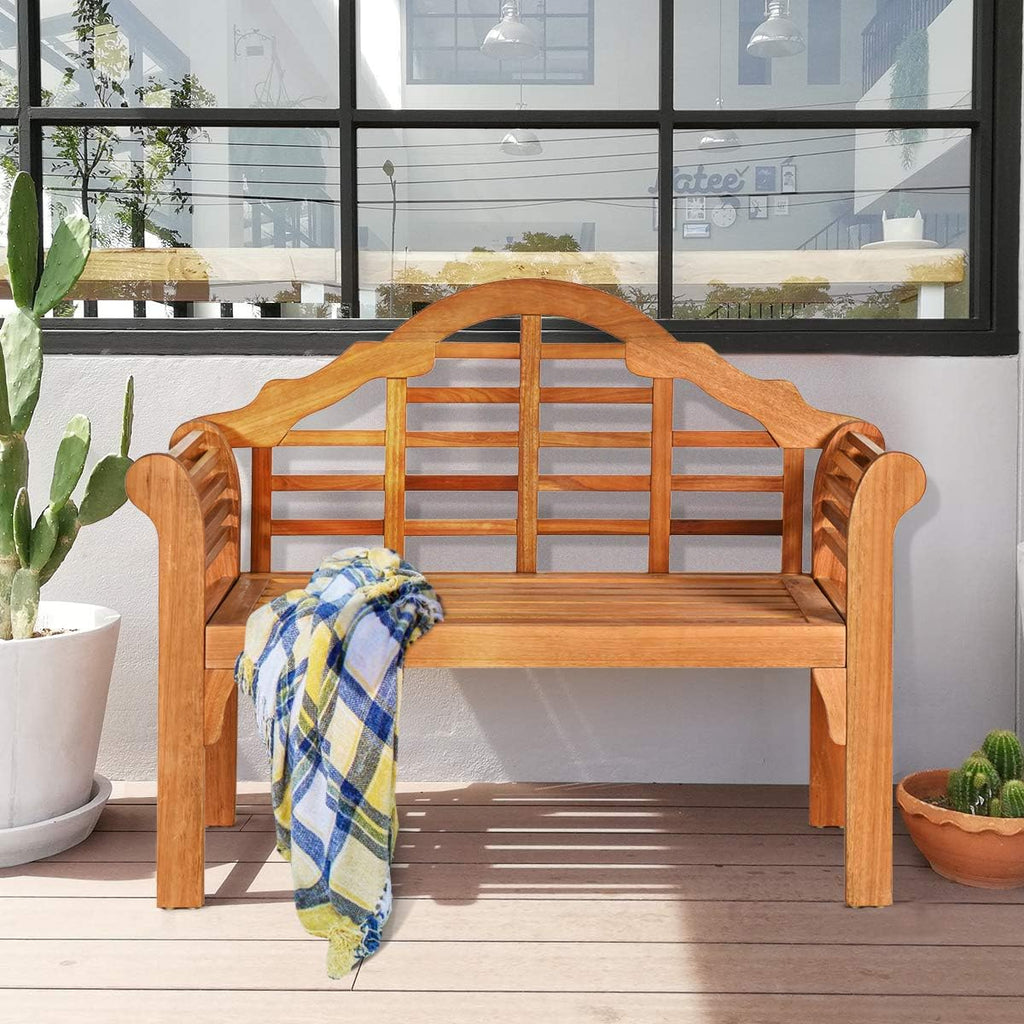 Tangkula Folding Outdoor Eucalyptus Wood Bench, 49” Large Foldable Solid Wood Garden Park Bench, 2-Person Loveseat Chair for Entryway, Deck, Porch, Poolside & Balcony