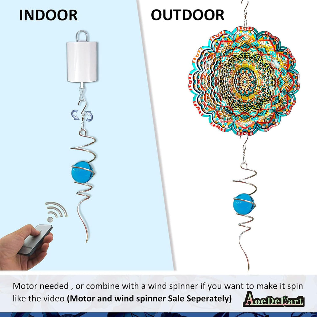 Gazing Ball Spiral Decorative Wind Spinner Tail with Blue Glass Orb,Wind Spinner Spiral Stabilizer,Hanging Visual Illusion in Spinning Yard Art Decor,Indoor Outdoor Garden Decoration-13 in