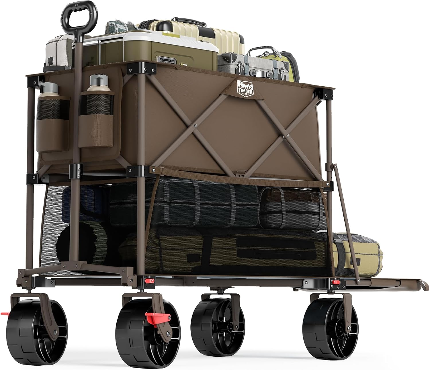 TIMBER RIDGE 400L Large Capacity Folding Double Decker Wagon with Brakes, 54" Extra Long Extender Wagon Cart, 450lbs Heavy Duty Collapsible Cart, All-Terrain Big Wheels for Camping, Sports, Shopping