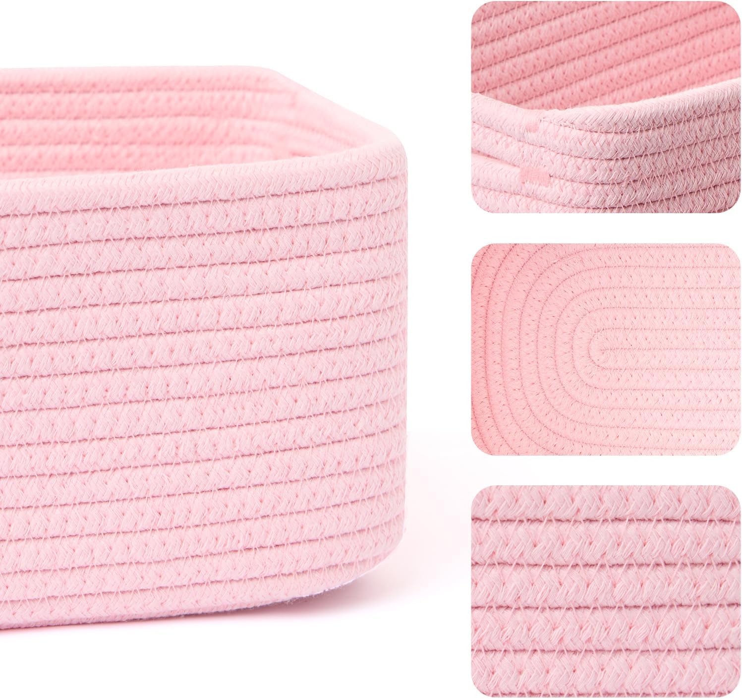 Small Storage Baskets for Organizing | Closet Organizer Bins | Shelf Toy Basket | Woven Rope Baskets | Cube Decorative Box | Shallow Basket | 13x8.5x5.1” | 3 Packs Light Pink