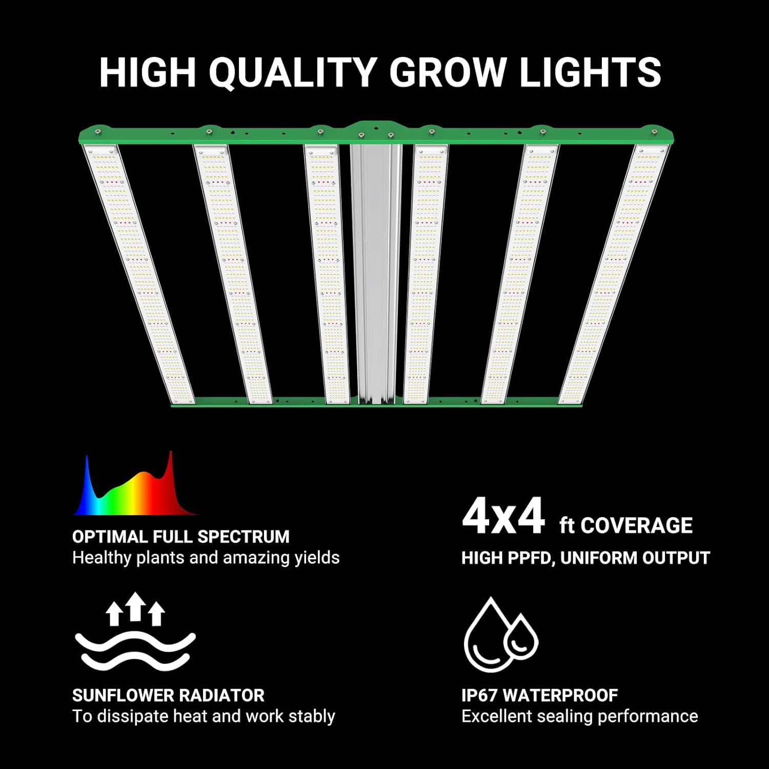 RDJ Bouns 720W LED Grow Light for 4x4/5x5 Grow Tent, Wide Body 6 Bar 100V-277V LM281B+ and EPI Diodes, Full Spectrum, Overall Size 44" x 44", Daisy Chain Dimmable, Perfect for Indoor Garden