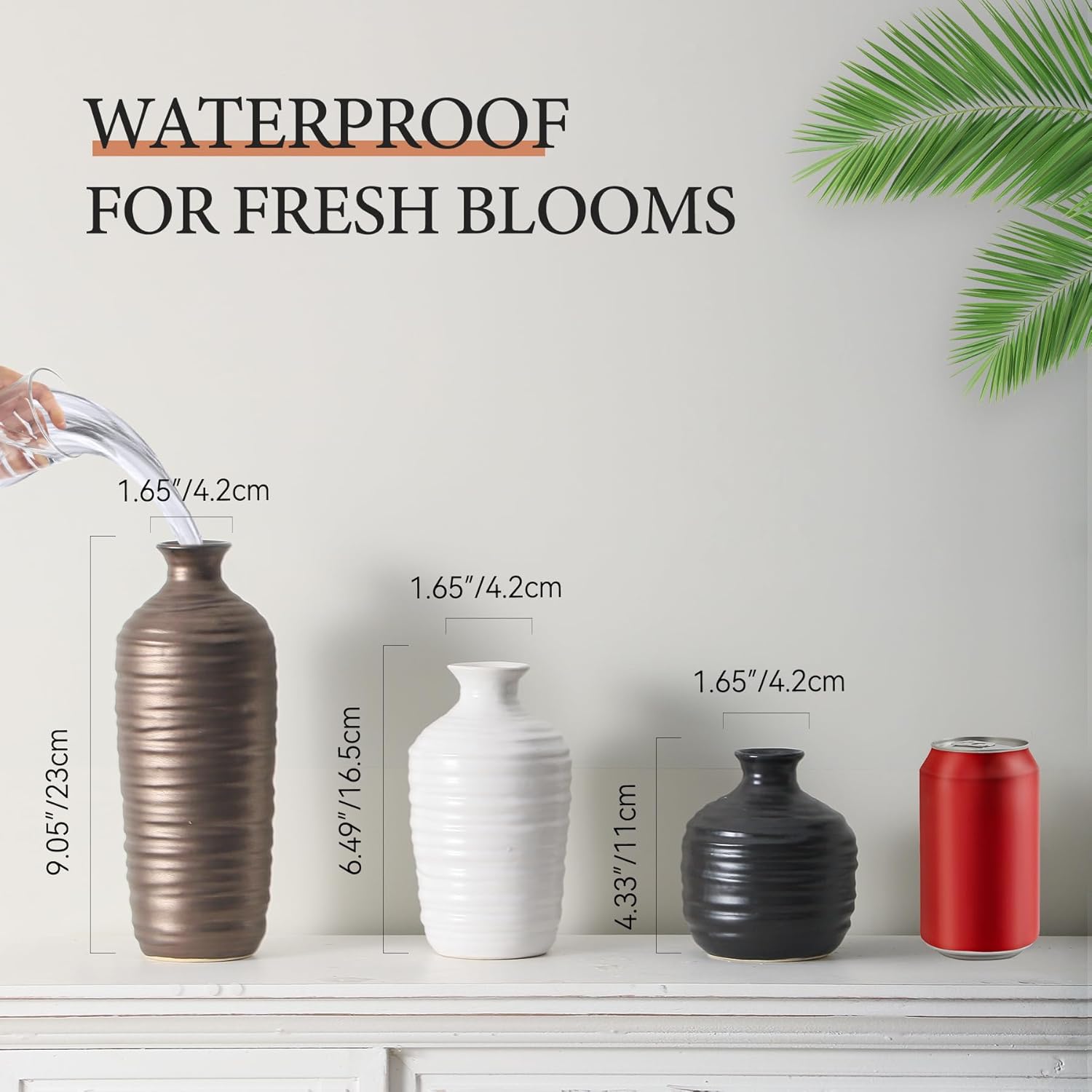 Ceramic Vase Set of 3 Neutral Decorative Vase for Farmhouse, Boho, or Rustic Home Decor Pottery Vases for Living Room Bathroom Table Mantel Fireplace Entryway Shelf (01-Metallic)