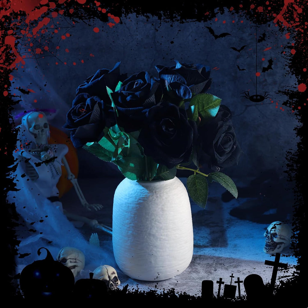 36 Pcs Silk Black Rose Bouquet Bridal Artificial Flowers,Fake Rose Long Stem Realistic Artificial Flowers Bulk for Wedding Bouquet Ball Arrangement Centerpiece Party Decor