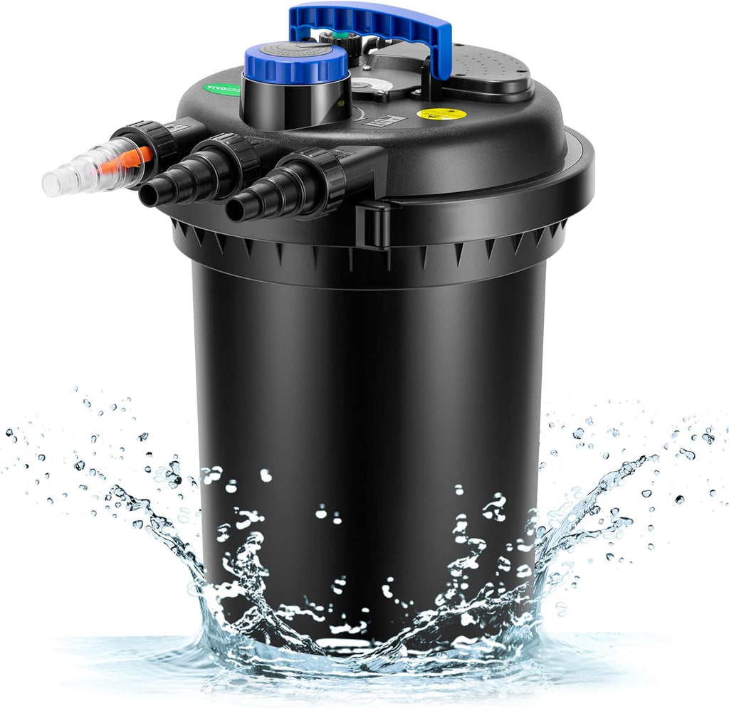 Bio Pressure Pond Filter, with 13W UV-C Light, 2630 GPH Suitable for Koi Ponds up to 1300 Gallons or Landscape Pools up to 2600 Gallons