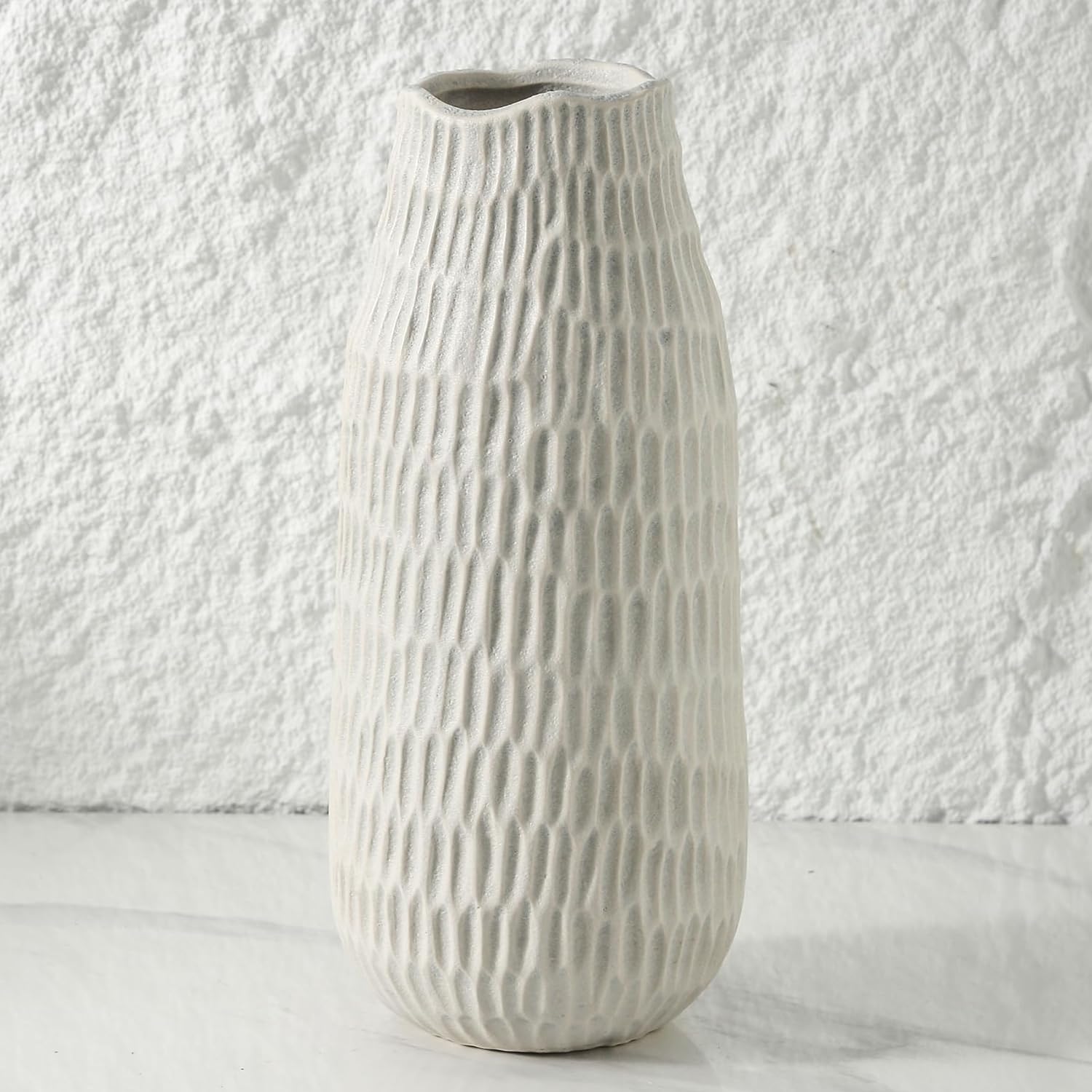 12.6 Inch Grey Modern Handmade Ceramic Vase, Rustic Farmhouse Decorative Flower Vases for Home Decor,Pampas Grass Bouquet, Living Room,Kitchen,Office,Bedroom,Centerpiece Table