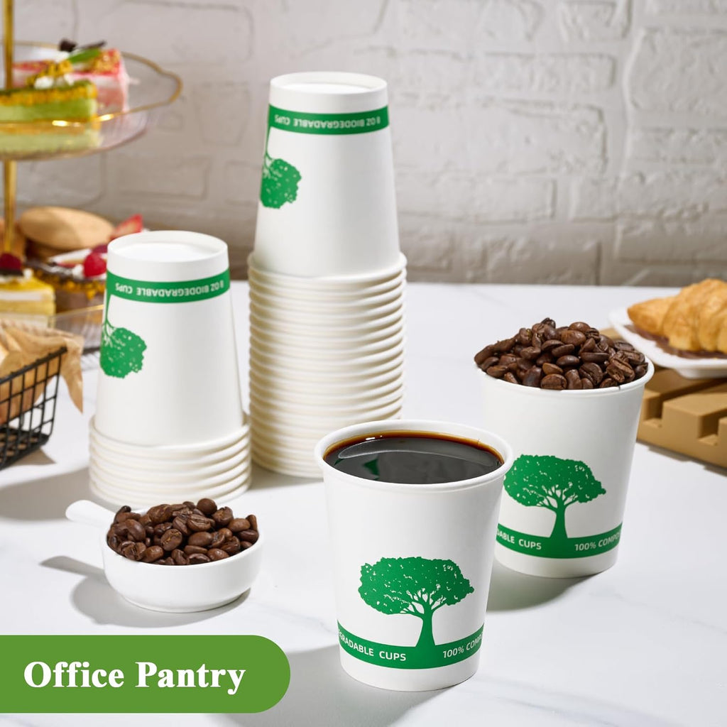 Vplus 400 Pack Compostable Paper Cups, 8 oz Paper Coffee Cups, Biodegradable Disposable Paper Cups, Eco-friendly Hot Drinking Cups for Party, Picnic,and Events
