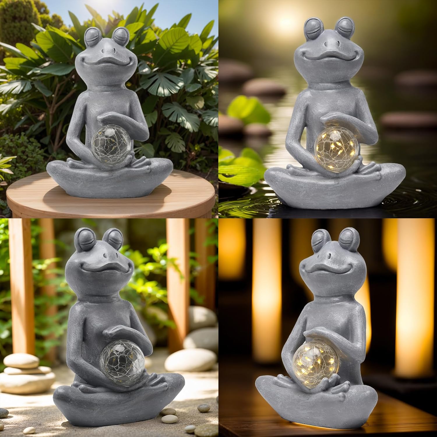 Solar Frog Garden Statues Meditating Yoga Frog Statue Housewarming Gifts for Women Mom Zen Garden Figurines for Lawn Patio Yard Porch Garden Decor Decorations Gift Ideas