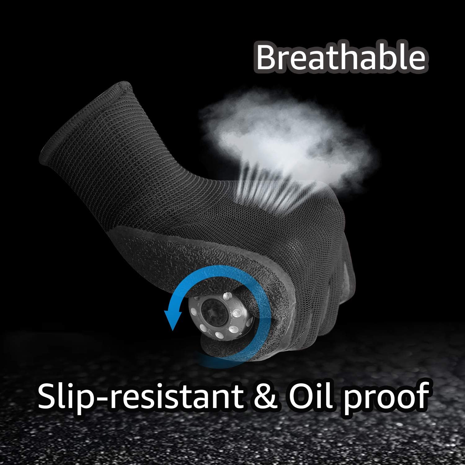 Evridwear Crinkle Latex Rubber Hand Coated Safety Work Gloves for Men Women General Multi Use Construction Warehouse Gardening Assembly Landscaping (L-Size) 12 Pairs Pack