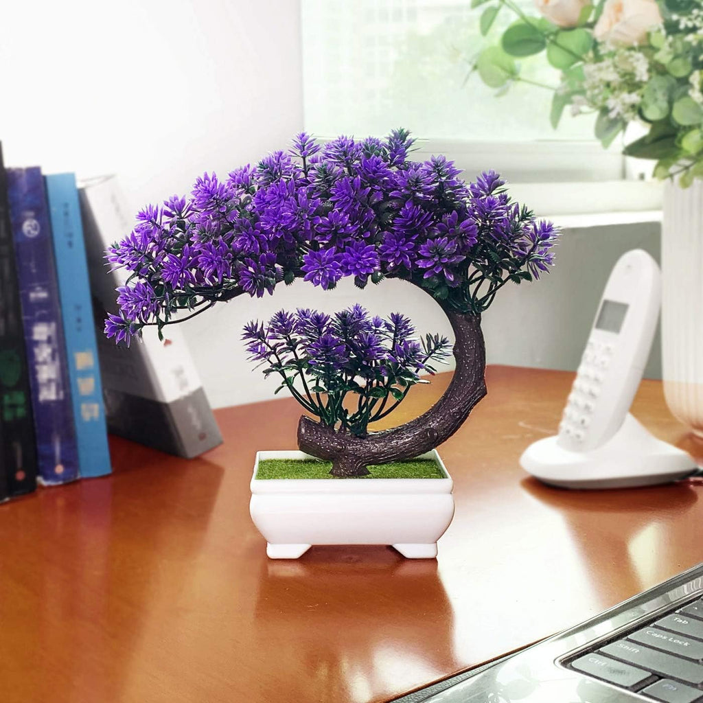 Small Artificial Plants Greenery Desktop Bonsai - Purple Plastic Fake Plants for Home Decor Indoor Bookshelf Office Desk Bathroom Room Decor, Tall 8.5"