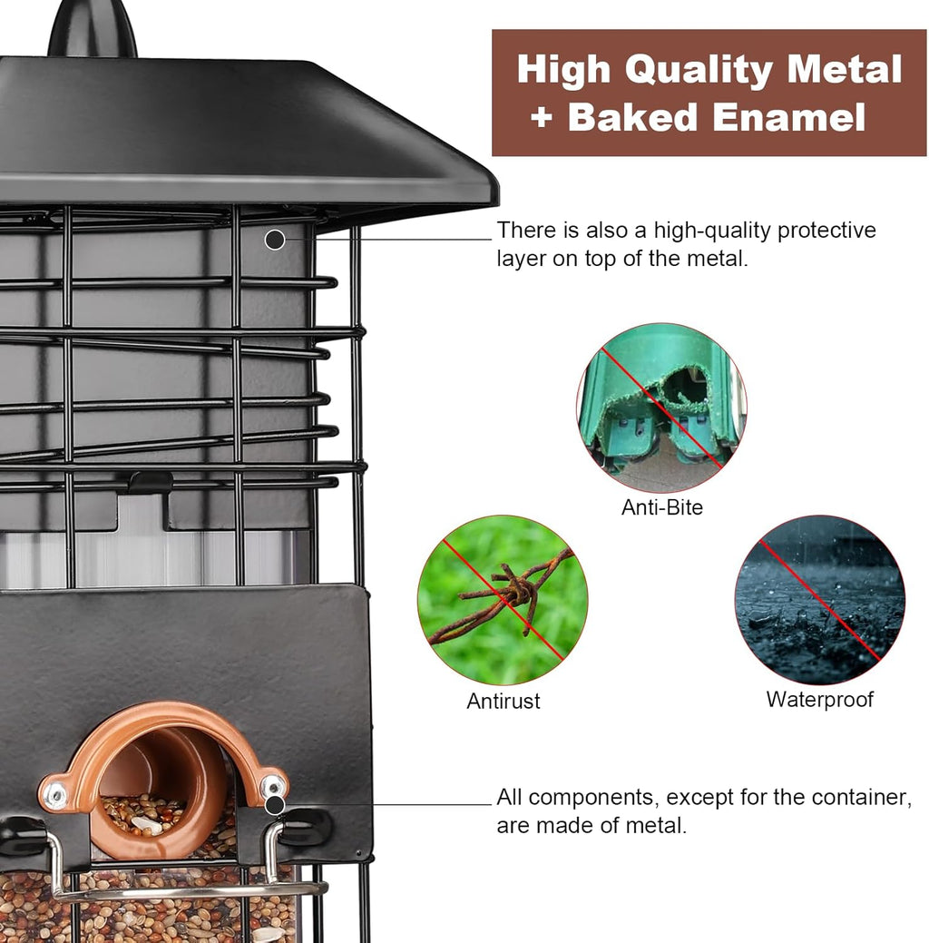 Squirrel Proof Bird Feeder - Metal Outdoor Design with 4 Feeding Ports, Wild Bird Feeders for Outside, 2.5lb Large Capacity, Ideal Gift for Bird Lovers