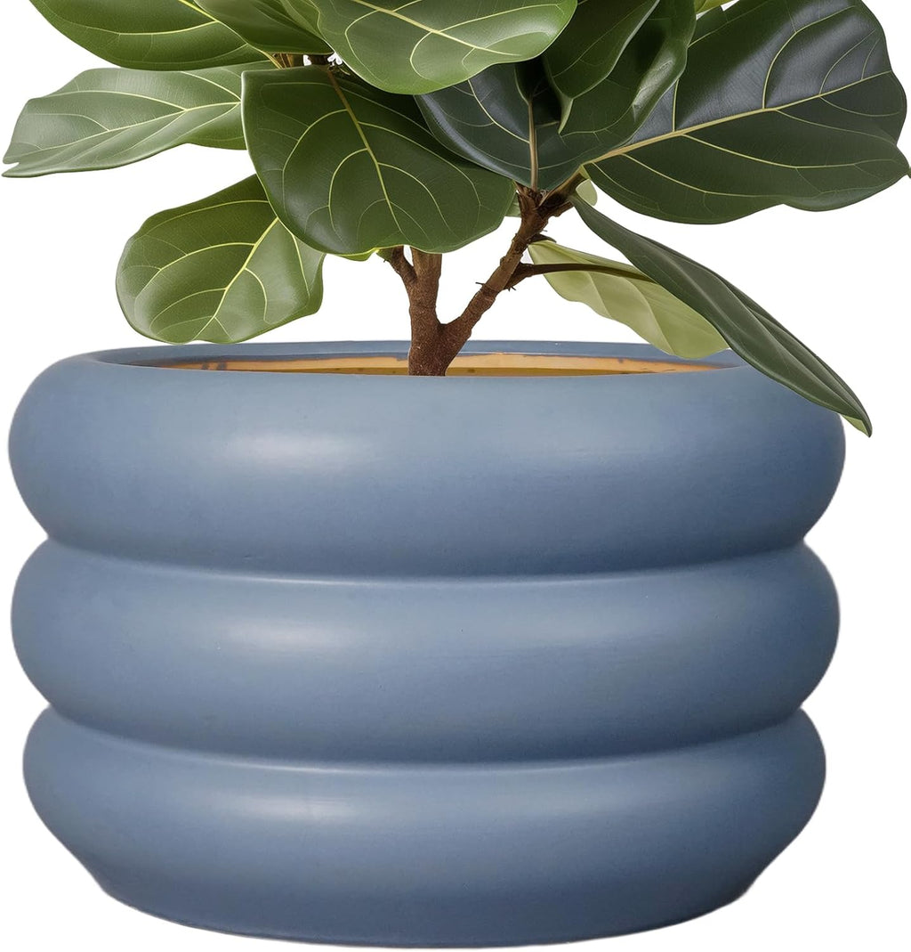 SQOWL Ceramic Planter for Outdoor Plants 13.5 Inch - Plant Pot with Drainage Hole Large Pot for Plants Indoor Unique Round Planter for Entry Way Table Home Decor Gray
