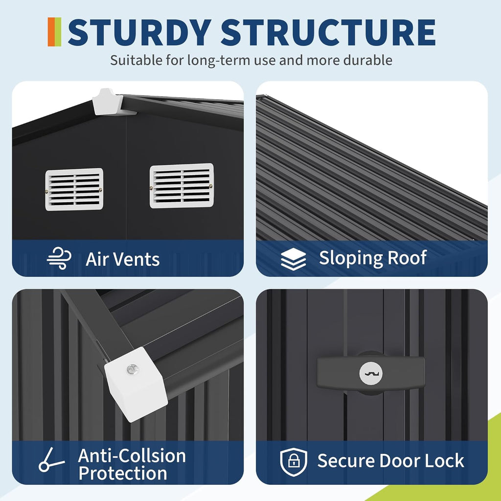 8x10 FT Metal Storage Sheds Outdoor with Floor, Metal Yard Sheds Garden Shed Kit, MetalTool Shed with Lockable Door, Metals UtilitySheds Buildings with Air Vent for Backyard Garden Patio Lawn