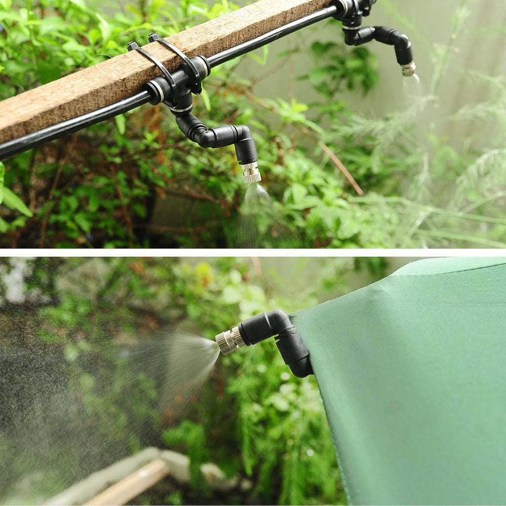 Misters for Outside Patio, 65FT (20M) Misting Line + 18 Adjustable 360° Nozzles + 3/4” Threaded Adapter, Misting Cooling System for Patio, Garden, Greenhouse, and Trampoline