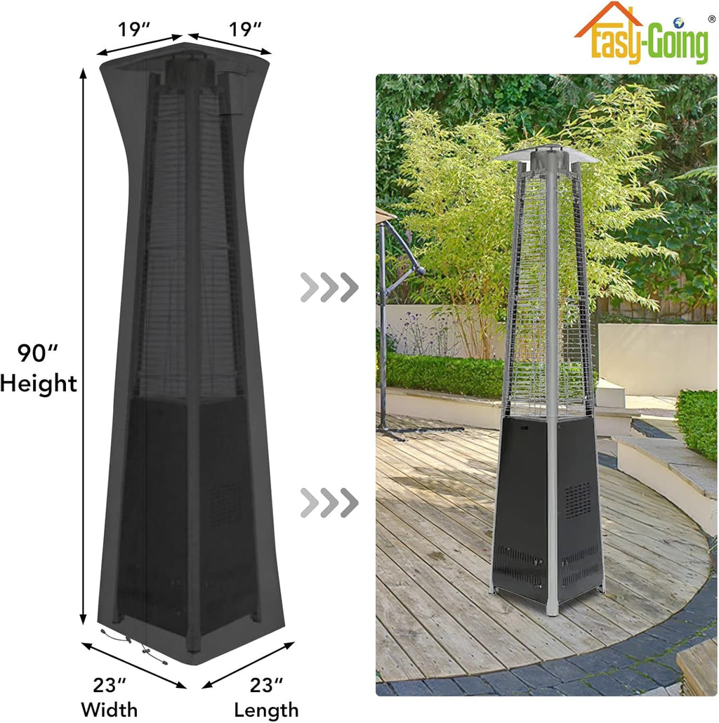 Easy-Going Pyramid Torch Patio Heater Cover with Zipper and Storage Bag, Waterproof Outdoor Heater Cover Dustproof, UV-Resisant, Wind-Resistant (90" H x 23" L x 23" W, Black)
