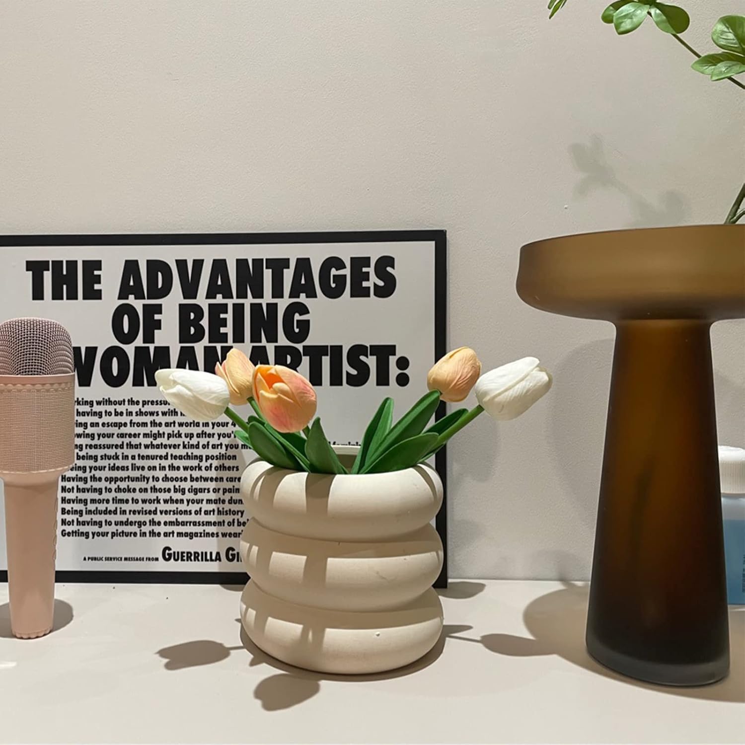 Ceramic Plant Pot Indoor, 6.3 Inch Beige Unglazed Flower Pot with Drainage Hole, Bubble Design Ceramic Planter for Home & Office Decor