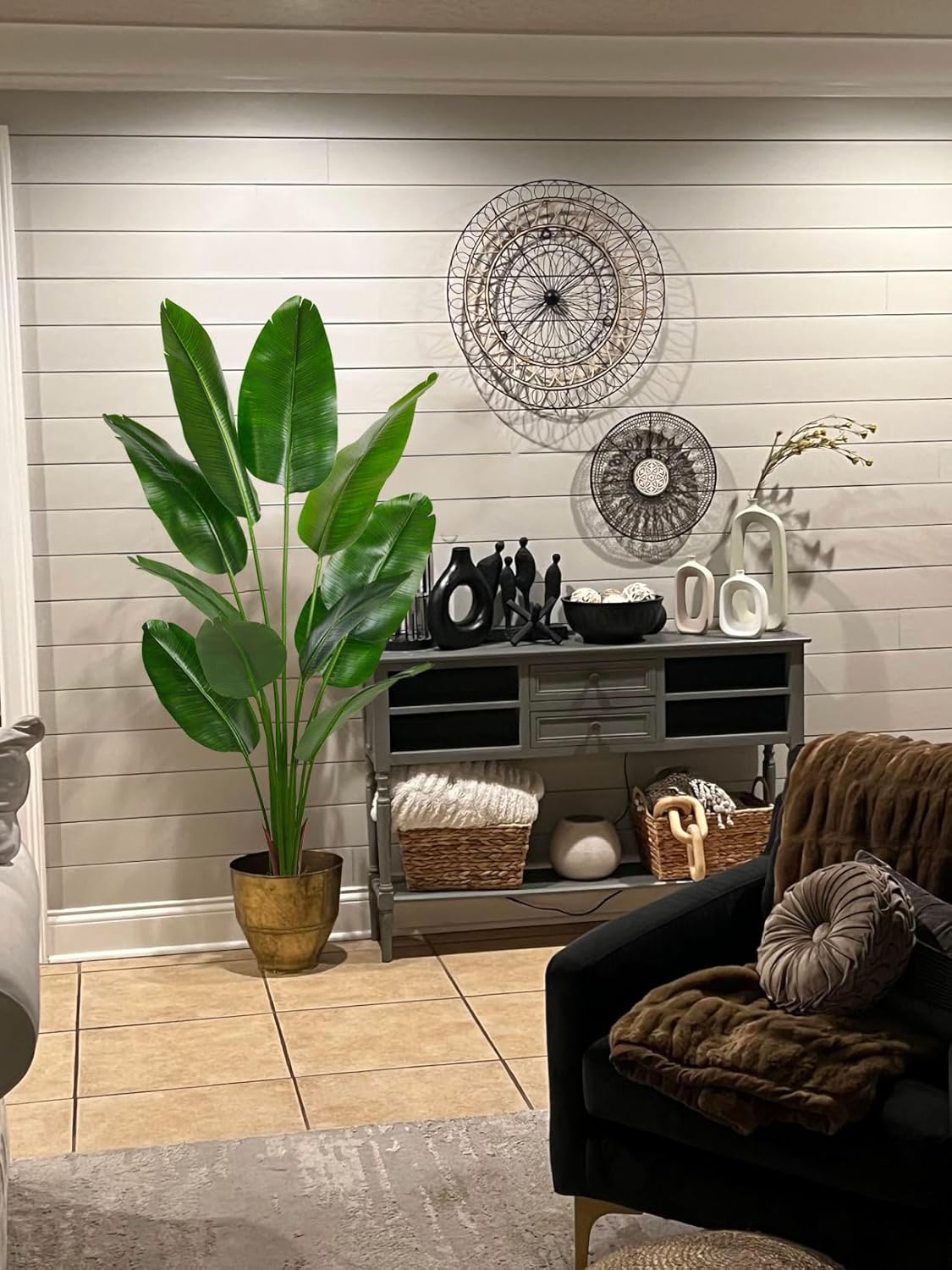 Aveyas 6ft Artificial Bird of Paradise Tree for Home Decor, 6 Feet Faux Floor Plant Fake Silk Banana Leaf Tropical Trees with Pot for Indoor Outdoor House Living Room (6 ft Tall)