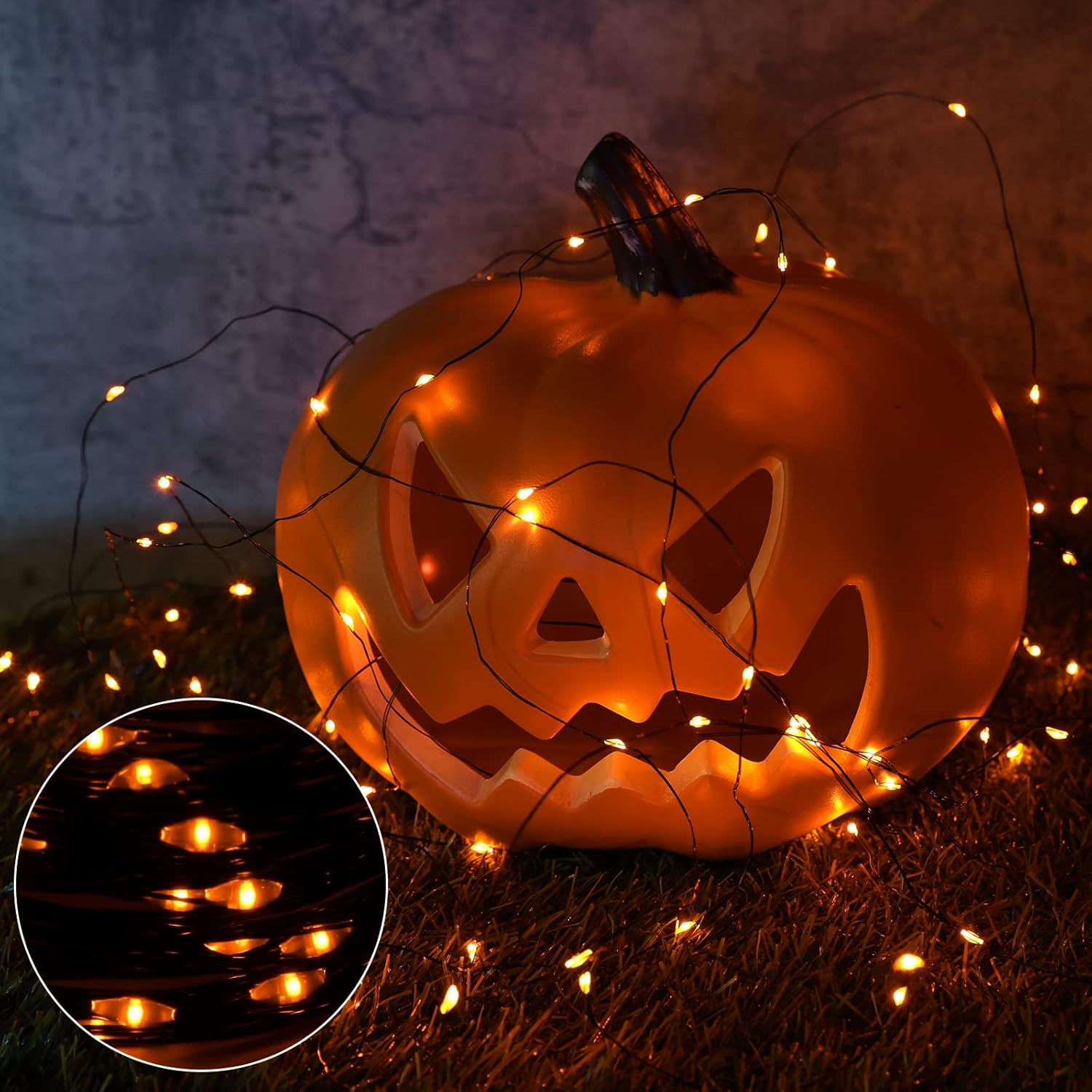 Joomer Orange Halloween Solar String Lights - 2 Pack Total 80FT 240LED Solar Fairy Lights, Waterproof Outdoor Twinkle Lights with 8 Modes for Garden, Porch, Trees, Halloween Decor (Black Wire)