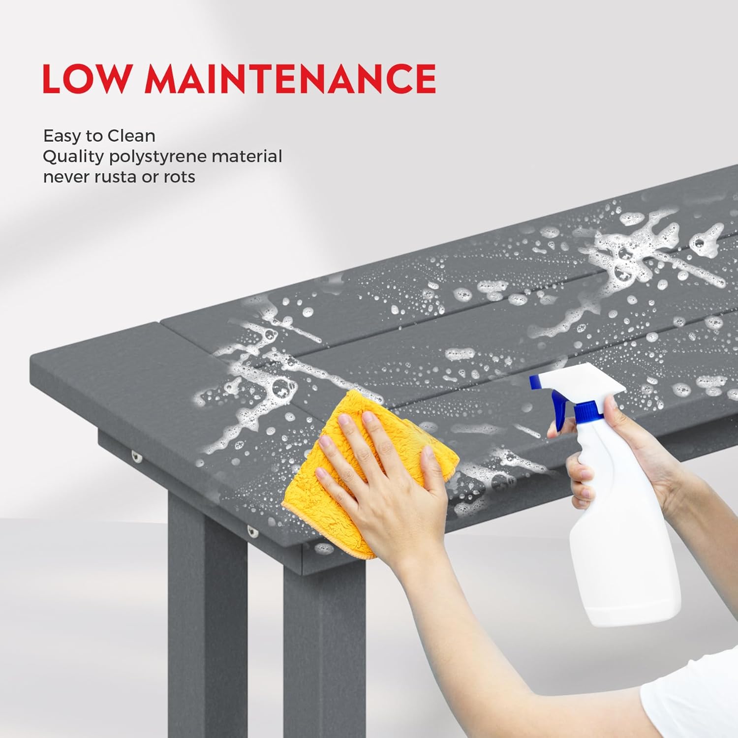 Outdoor Benches Weatherproof, Park Long Bench Poly Lumber Backless for Entryway Front Porch Garden Bench Seat for Patio, Gray