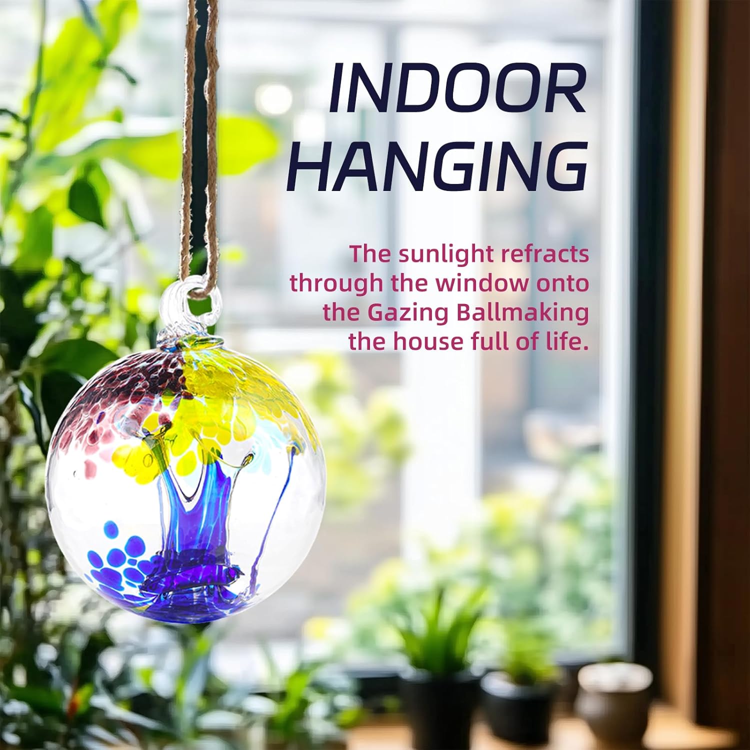 VOREEN 4" Hanging Glass Garden Gazing Ball Hand Blown Glass Witch Ball Christmas Ornament Friendship Balls for Outdoor Garden Patio Window Home Décor, Gift for Mom Wife Friend, Blue