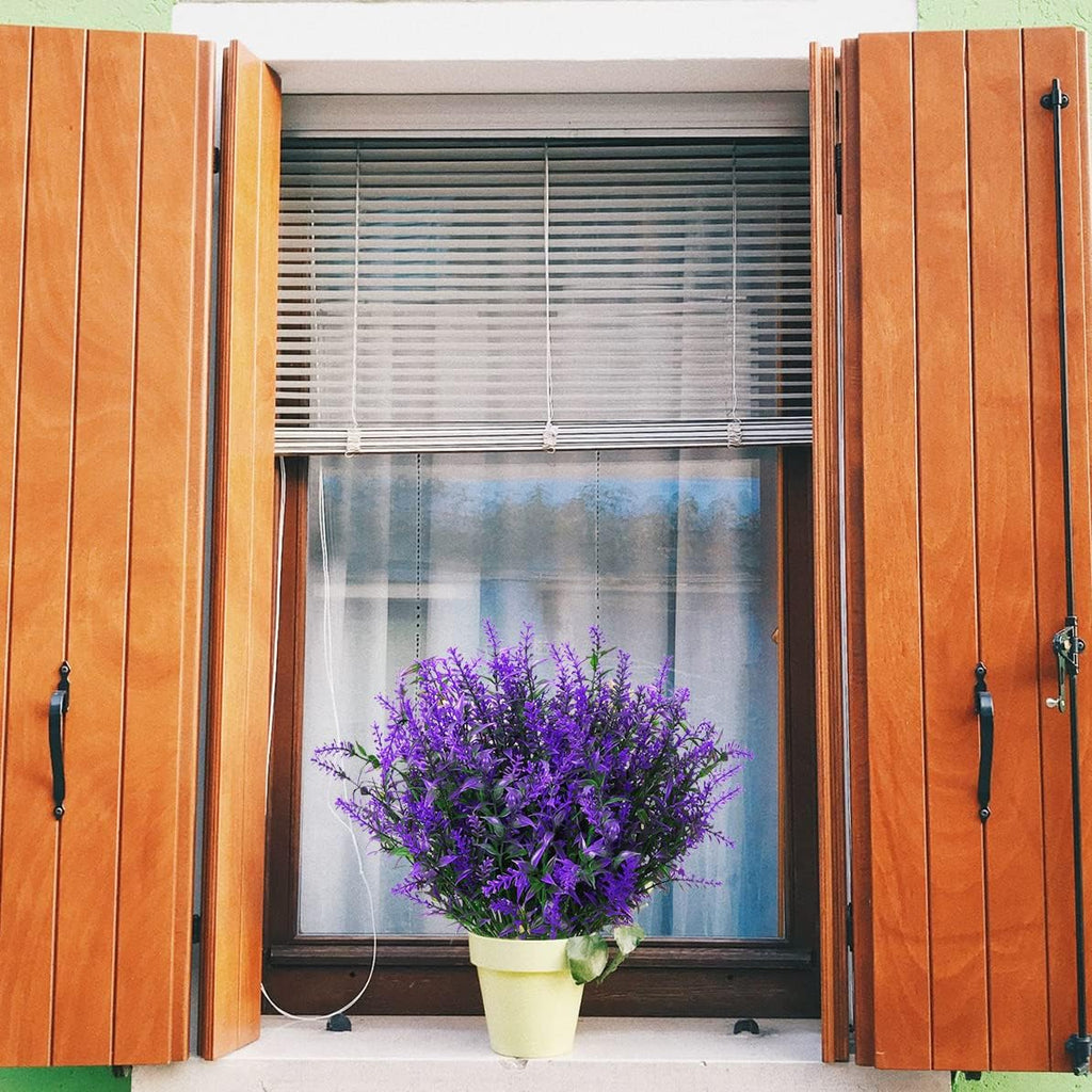 8 Pack Artificial Plants Flowers Grass Shrubs Lavender No Fade Faux Plastic Flowers Outdoor for Farmhouse Garden Porch Patio Indoor Wedding Decoration Greenery Fake Plants uv Resistant