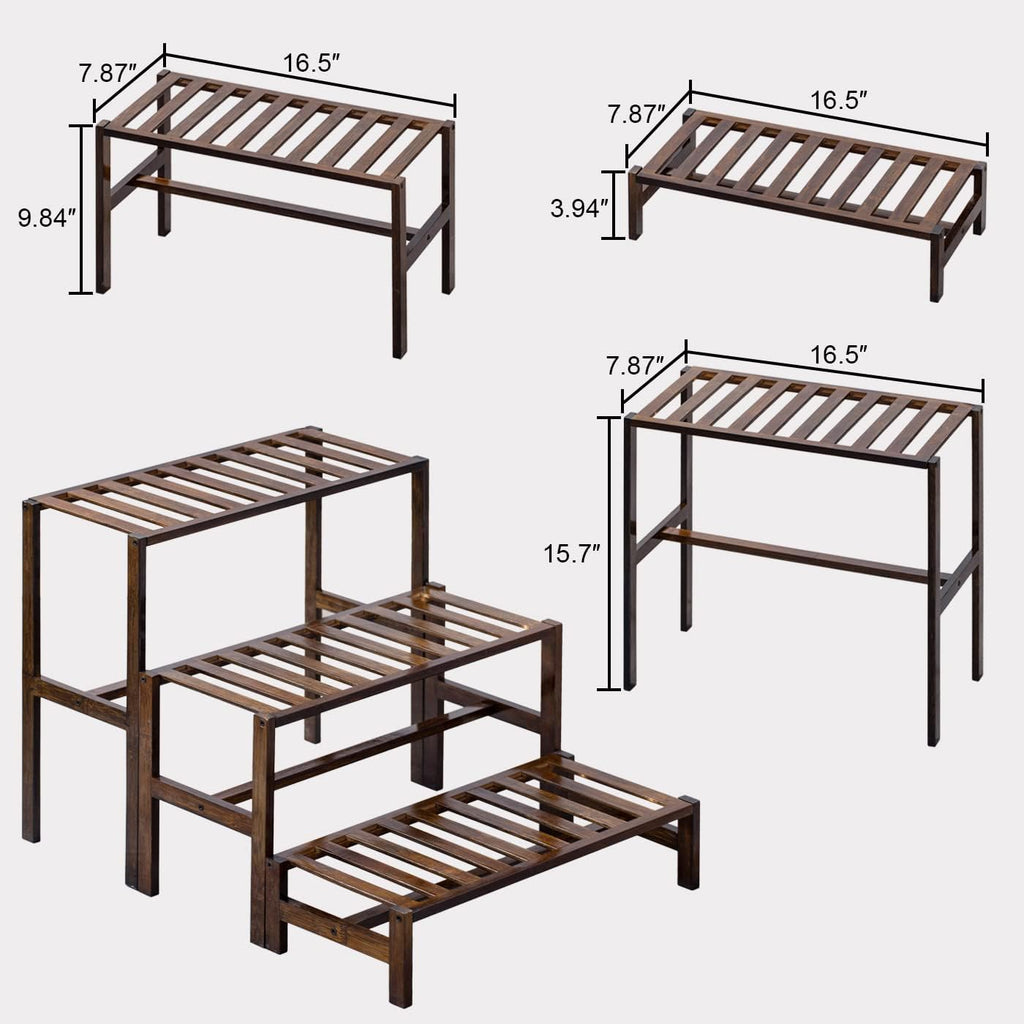 YONGZHAO Bamboo 3-Tier Ladder Plant Stand, Planter Holder Flower Pot Display Shelf, Freestanding Plants Rack for Home Garden Patio Balcony Indoor Outdoor