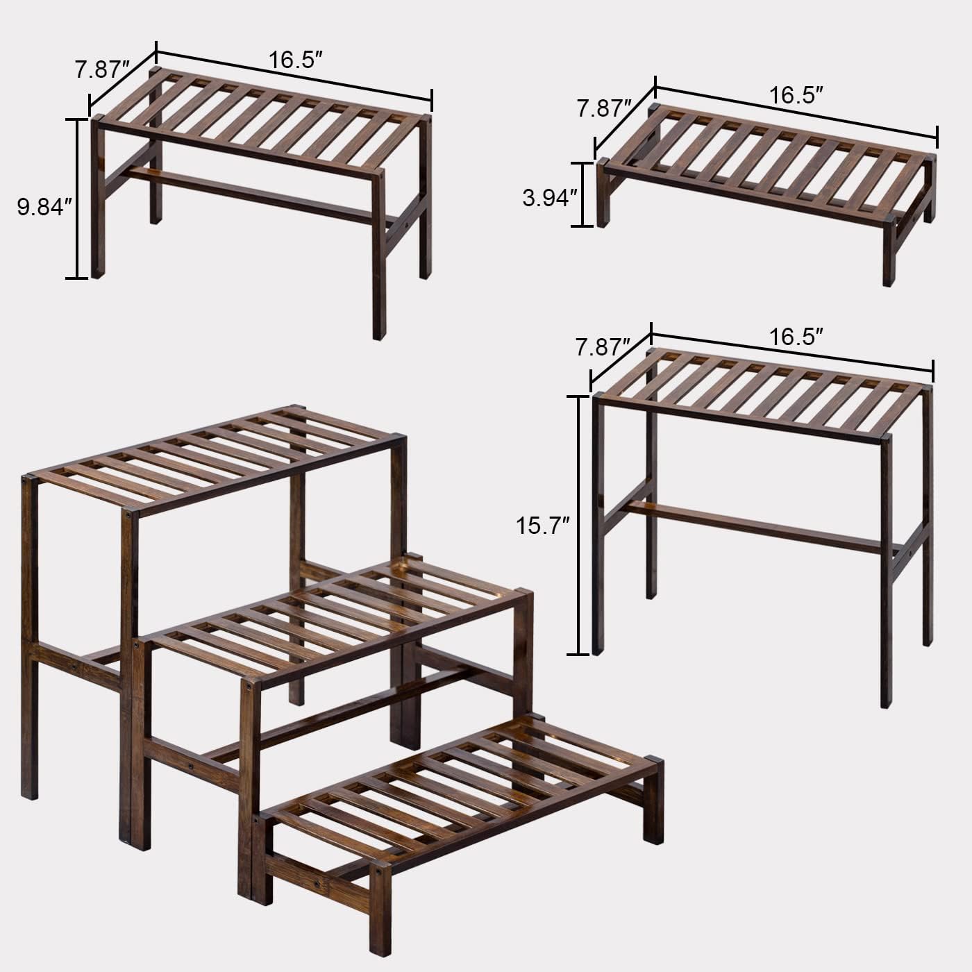 YONGZHAO Bamboo 3-Tier Ladder Plant Stand, Planter Holder Flower Pot Display Shelf, Freestanding Plants Rack for Home Garden Patio Balcony Indoor Outdoor