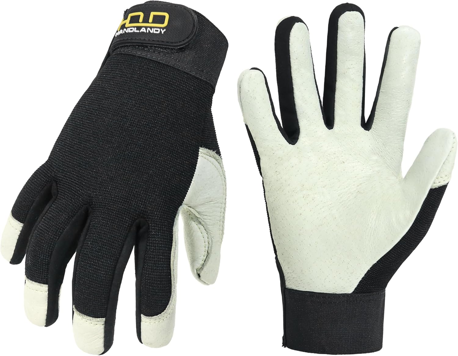 HLDD HANDLANDY Leather Work Gloves for Men & Women, Adjustable Wrist Cowhide Gardening Glove with Reinforced Palm for Driver