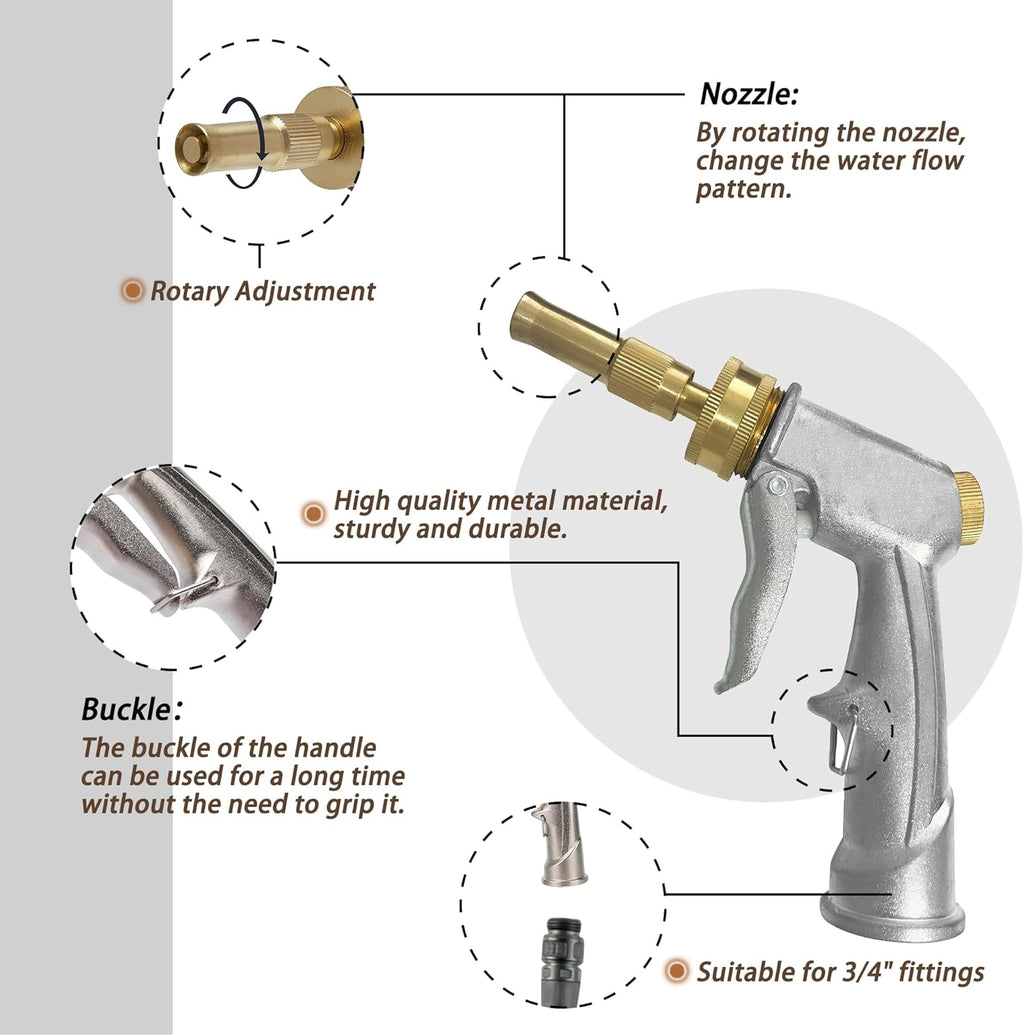 Garden Hose Nozzle Sprayer with 3.5oz Plastic Soap Dispenser Bottle, Heavy Duty High Pressure Car Wash Foam Gun, Adjustable Nozzle for Gardening, Solar Panel Cleaning, Pet Showering (Silver)