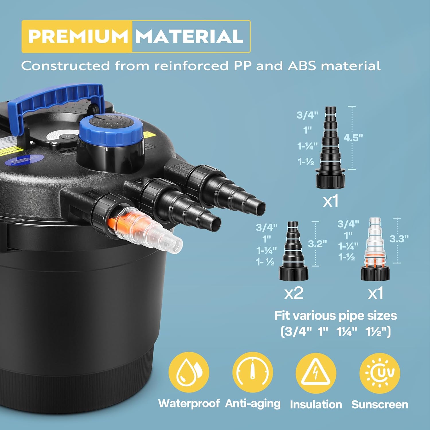 VIVOHOME Bio Pressure Pond Filter with 13W Light, Max. Flow 2380GPH Suitable for Koi Ponds up to 800 Gallons or Ornamental Ponds up to 1600 Gallons