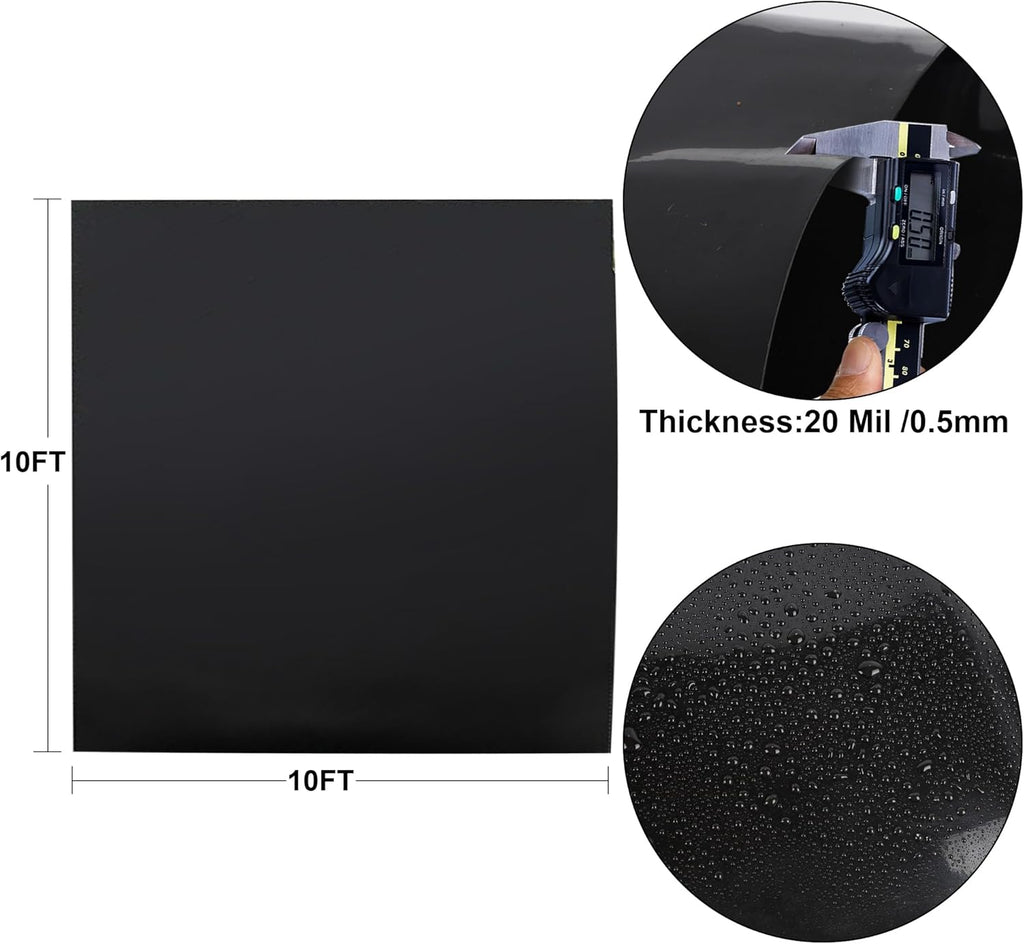 10 x 10 FT Pond Liner, 20 Mil Fish Pond HDPE Liner, Pond Liners for Outdoor Ponds, Koi Ponds, Garden Fountain, Waterfall