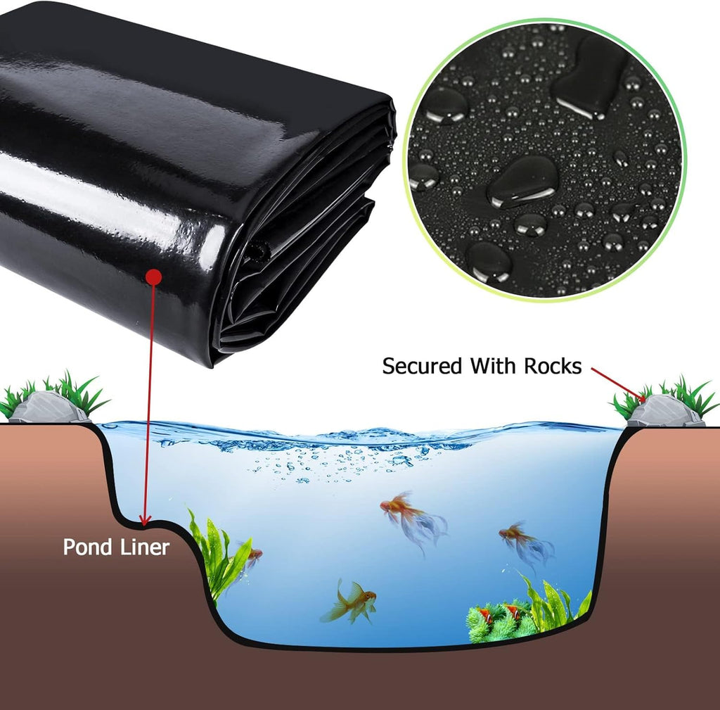 MYFAMIREA 20 FT x 25.2 FT Pond Liner, 20 Mil HDPE Pond Liner, Sun Resistant Preformed Easy Cutting Pond Liner Underlayment for Fish Koi Ponds, Garden Fountain, Waterfall Fish Pond